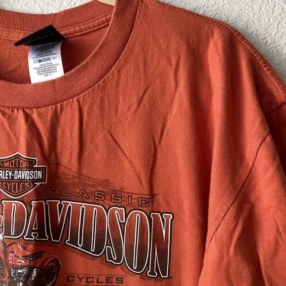 Harley Davidson Mens Shirt Size XL Graphic Motorcycle Short Sleeve Orange - Picture 3 of 6